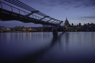 Bridge over river with city in background