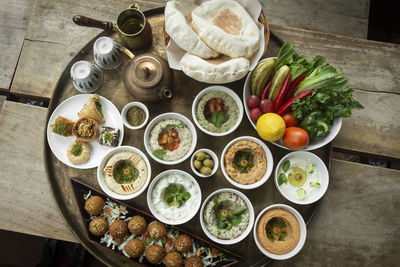 High angle view of food on table