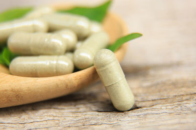 Close-up of pills on table