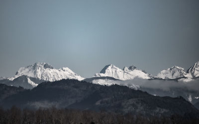 Scenic view of snowcapped mountains against sky