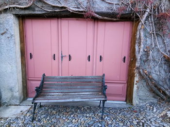 Closed wooden door of building