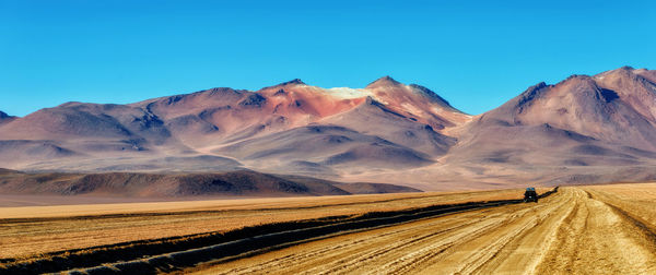 Scenic view of landscape against clear blue sky