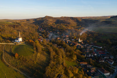 High angle view of townscape against sky