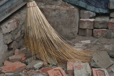 High angle view of stone wall