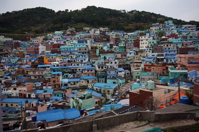 High angle view of townscape against sky