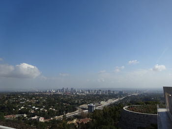 High angle view of buildings against sky