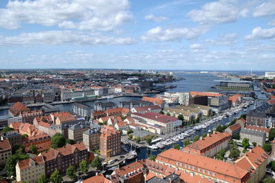 High angle view of townscape against sky