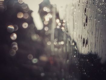 Defocused image of raindrops on illuminated lights