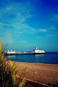 View of sea against blue sky