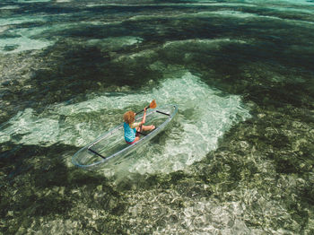 High angle view of man in sea