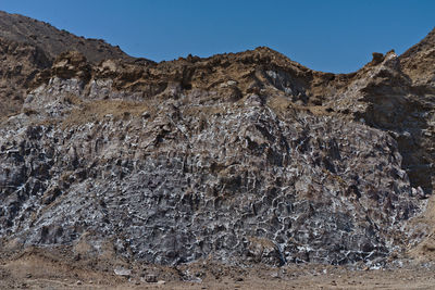 Low angle view of rocky mountain against sky