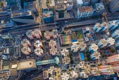 High angle view of buildings in city