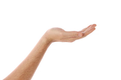 Close-up of hand against white background