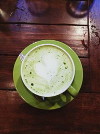 High angle view of drink on table