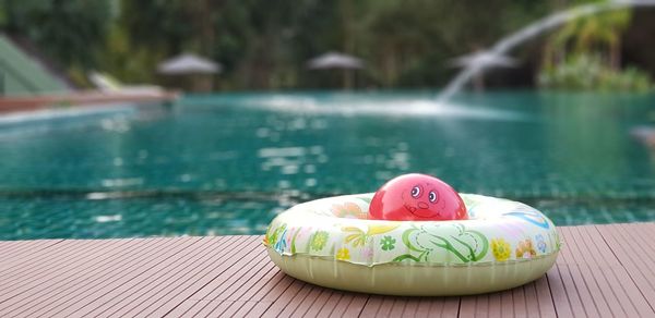 Inflatable ring on poolside