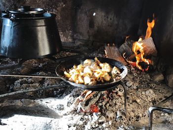 High angle view of food on barbecue grill