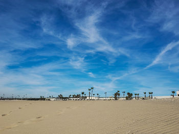 Scenic view of beach against blue sky