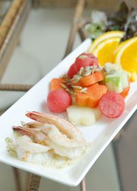 High angle view of meal served in plate on table