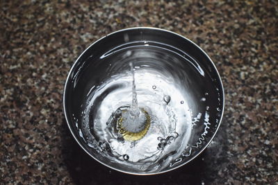 High angle view of water in container