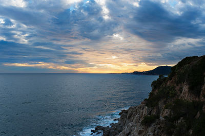 Scenic view of sea against cloudy sky