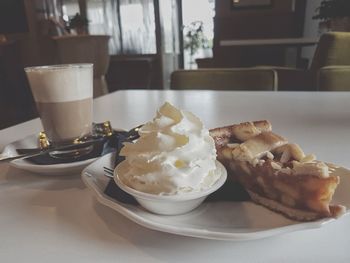 Close-up of ice cream in plate on table