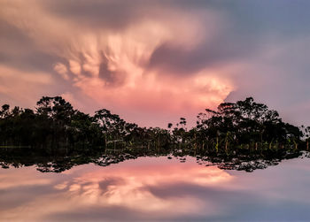 Scenic view of lake against sky during sunset