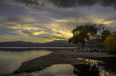 Scenic view of lake against sky during sunset