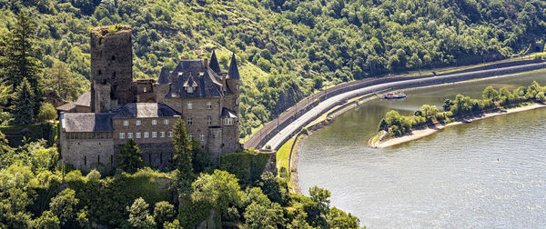 View from dreiburgenblick on the loreley, the burg katz and the river rhine