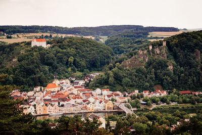 High angle view of townscape against sky