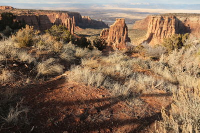 View of rock formations in desert