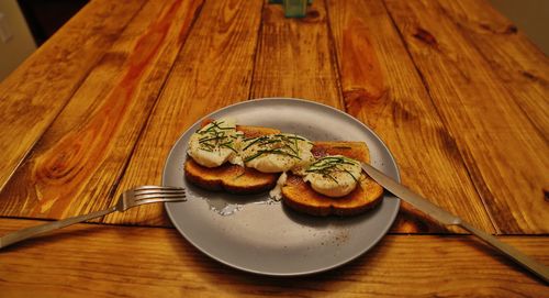 High angle view of food on table