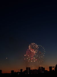 Fireworks in city against sky at night