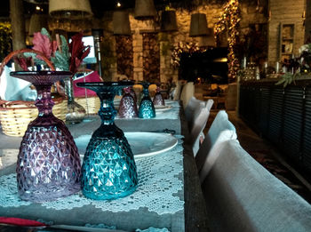 Close-up of restaurant glass on table
