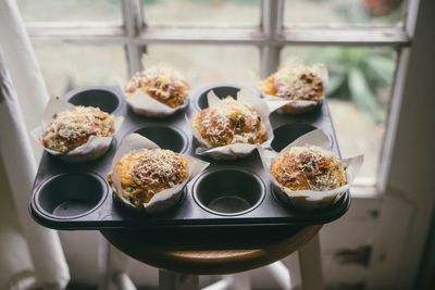 High angle view of food on table