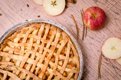 High angle view of apple on table