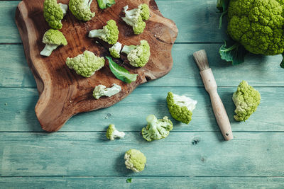 High angle view of chopped vegetables on table