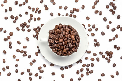 High angle view of coffee beans on table