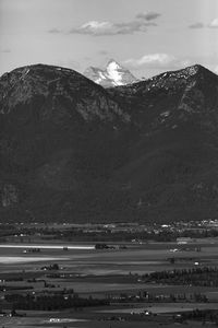 High angle view of mountains against sky