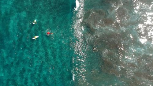 High angle view of sea on sunny day