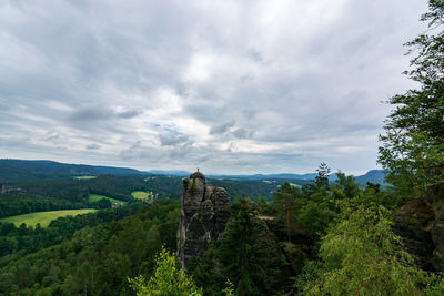 Panoramic view of trees and buildings against sky