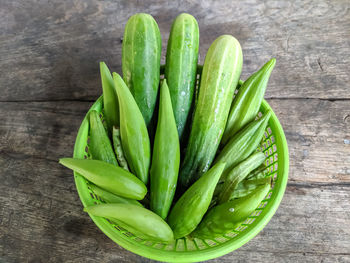 High angle view of green vegetables on table