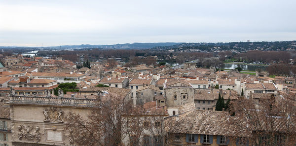 High angle view of townscape against sky