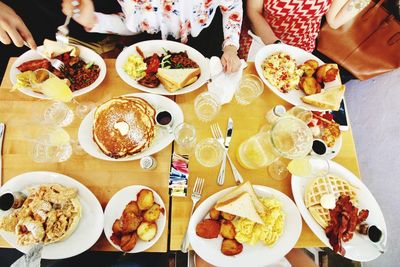 Directly above shot of meal served on table