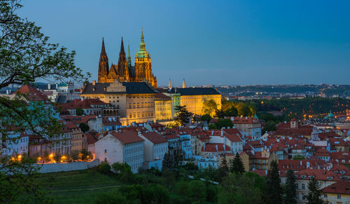 High angle view of buildings in city