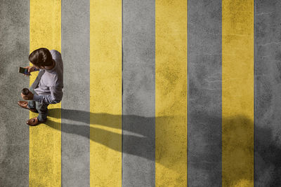 High angle view of a man on road