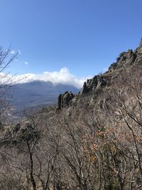 Low angle view of mountain range against sky