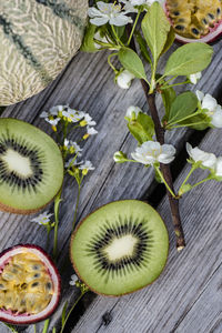 High angle view of fruits on table