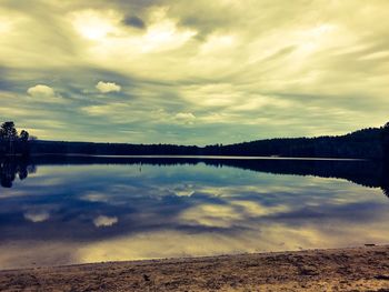Scenic view of lake against sky during sunset