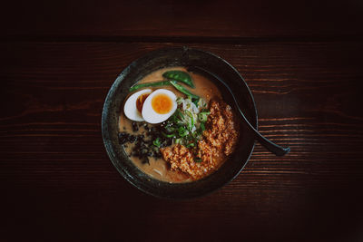 Directly above shot of soup in bowl on table