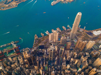 High angle view of buildings in city